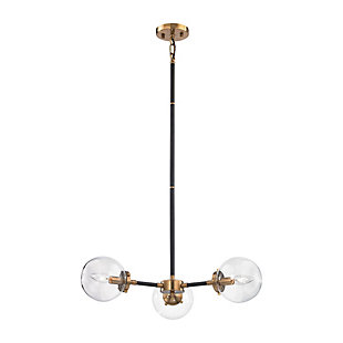 Boudreaux Boudreaux 3-Light Chandelier in Antique Gold and Matte Black with Sphere-shaped Glass, Antique Gold, rollover