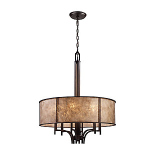 Barringer Barringer 6-Light Chandelier in Aged Bronze with Tan Mica Shade, , rollover