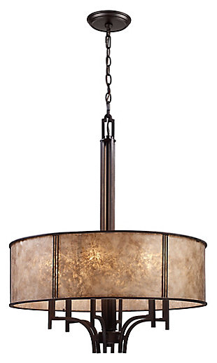 Barringer Barringer 6-Light Chandelier in Aged Bronze with Tan Mica Shade, , large