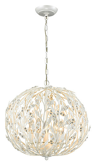 Ella Elaine Trella 5-Light Chandelier in Pearl White with Clear Crystal and Openwork Metal Shade, , large