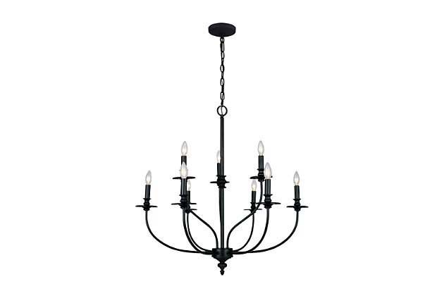 With a sense of ease and grace, this easy-to-love chandelier conveys comfort, harmony and order. Casting its light in an entryway, living room or den, it welcomes your guests with the warmth and familiarity of an old friend.Made of metal | Oil-rubbed bronze-tone finish | 6 b11 bulbs (not included); 60-watt max; ul listed | Hardwired fixture; professional installation recommended | Indoor use only | Assembly required