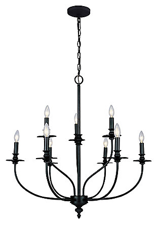 With a sense of ease and grace, this easy-to-love chandelier conveys comfort, harmony and order. Casting its light in an entryway, living room or den, it welcomes your guests with the warmth and familiarity of an old friend.Made of metal | Oil-rubbed bronze-tone finish | 6 b11 bulbs (not included); 60-watt max; ul listed | Hardwired fixture; professional installation recommended | Indoor use only | Assembly required
