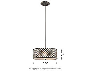 Drumroll, please. This chandelier is a fresh, new interpretation of the classic drum design. Gracefully suspended from the ceiling, it elevates the warmth and charm of any gathering.Made of metal with clear crystals | Oil-rubbed bronze-tone finish | 3 a19 bulbs (not included); 100-watt max; ul listed | Hardwired fixture; professional installation recommended | Indoor use only | Assembly required