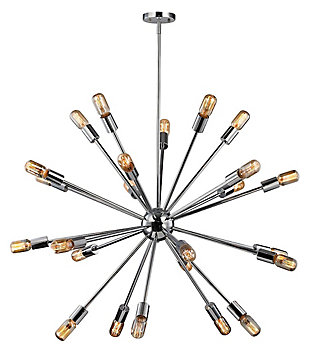 Sputnik fixture takes your lighting to a whole new plane. The addition of filament bulbs transforms this minimalist chandelier into a modern masterpiece.Made of metal | Polished chrome-tone finish | 12 a19 bulbs (not included); 60-watt max; ul listed | Hardwired fixture; professional installation recommended | Indoor use only | Assembly required