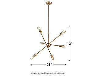 Sputnik fixture takes your lighting to a whole new plane. The addition of filament bulbs transforms this minimalist chandelier into a modern masterpiece.Made of metal | Satin brass finish | 6 a19 bulbs (not included); 60-watt max; ul listed | Hardwired fixture; professional installation recommended | Indoor use only | Assembly required