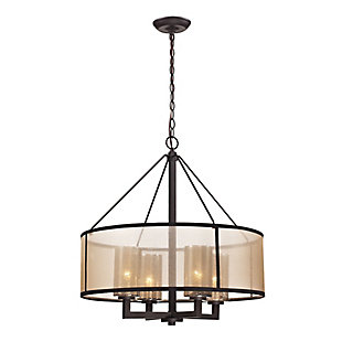 Bronze Finish Diffusion 4-Light Chandelier in Oiled Bronze with Organza and Mercury Glass, , large
