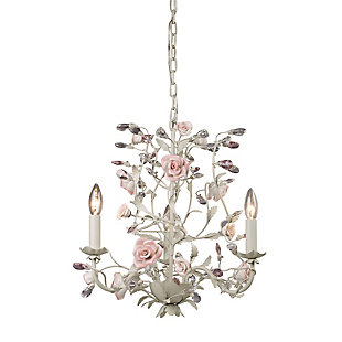 Three Light Heritage 3-Light Chandelier in Cream with Porcelain Roses and Crystal, , rollover