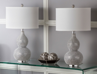 Beaded Base Table Lamp (Set of 2), White, large