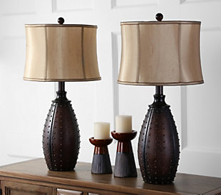 Studded Faux Leather Table Lamp (Set of 2), , rollover