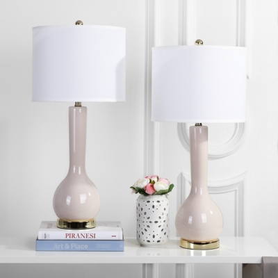 Luz Long Neck Ceramic Table Lamp (Set of 2), Light Gray, large