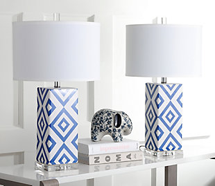 Diamond Patterned Table Lamp (Set of 2), Navy, rollover