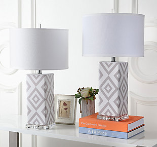 Diamond Patterned Table Lamp (Set of 2), Light Gray, rollover
