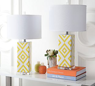 Diamond Patterned Table Lamp (Set of 2), Yellow, rollover