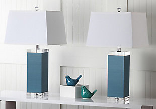 Faux Leather Table Lamp (Set of 2), Marine Blue, rollover