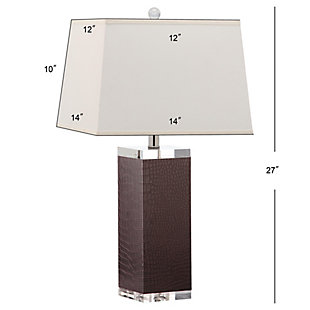 Inspired by a vintage piece perched on the concierge’s desk in one of London's five-star hotels, this table lamp is a modern luxury. An elegant dark brown finish and a faux leather texture make this a tastemaker favorite.Set of 2 | Made of polyurethane and metal with cotton shade | 1 type a bulb (not included); 40 watts max or cfl 13 watts max | Assembly required | Clean with a soft, dry cloth