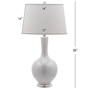 Graceful and curvaceous, the  gourd lamp is sure to illuminate any room with elegance and style.  Its classic body glistens in white glazed ceramic is accented with silver-finished neck and acrylic base, and topped with an off-white cotton drum shade.Set of 2 | Made of ceramic with fabric shade | 1 type a bulb (not included); 40 watts max or cfl 13 watts max | Assembly required | Clean with a soft, dry cloth