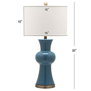 Add a designer aspect to your decor with this shapely table lamp. Place on either side of a living room armoire for a radiant focal point that speaks to the educated eye or use in the boudoir for an opulent touch.Set of 2 | Made of ceramic with fabric shade | 1 type a bulb (not included); 40 watts max or cfl 13 watts max | Assembly required | Clean with a soft, dry cloth