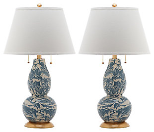 Gourd Shaped Color Swirls Glass Table Lamp (Set of 2), Marine Blue/White, large
