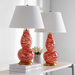 Gourd Shaped Color Swirls Glass Table Lamp (Set of 2), Sangria/White, rollover