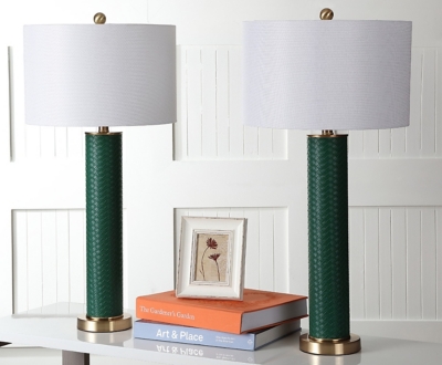 Faux Leather Table Lamp (Set of 2), Emerald, large