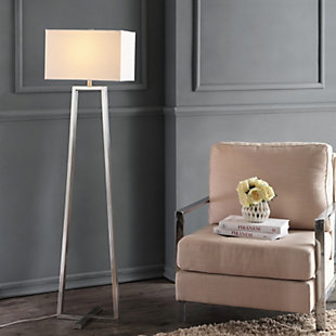Inspired by antique telescoping lamps of yesteryear, this swivel-arm floor lamp in a brushed nickel-tone finish is handsome with a thoroughly modern vibe. This articulating lamp is easy to adjust for reading or ambient light in any room.Made of metal with fabric shade | Nickel-tone finish | 1 spiral CFL E-26; 13-watt max bulb | On/off switch | Wipe with a soft, dry cloth; avoid use of chemicals and household cleaners as they may damage finish | Assembly required