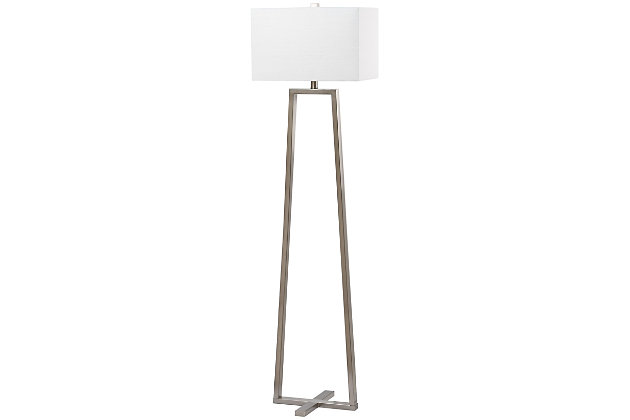 Inspired by antique telescoping lamps of yesteryear, this swivel-arm floor lamp in a brushed nickel-tone finish is handsome with a thoroughly modern vibe. This articulating lamp is easy to adjust for reading or ambient light in any room.Made of metal with fabric shade | Nickel-tone finish | 1 spiral CFL E-26; 13-watt max bulb | On/off switch | Wipe with a soft, dry cloth; avoid use of chemicals and household cleaners as they may damage finish | Assembly required