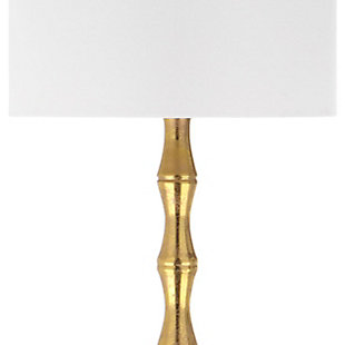 Deco deluxe. Dining at the Savoy would not have been the same without the sleek interiors of the legendary hotel. This floor lamp evokes the same historic charm, with its masterful merger of classic lines with an aged goldtone finish made modern by a crisp white cotton shade.Made of metal with fabric shade | Goldtone finish | 1 spiral CFL E-26; 13-watt max bulb | On/off switch | Wipe with a soft, dry cloth; avoid use of chemicals and household cleaners as they may damage finish | Assembly required