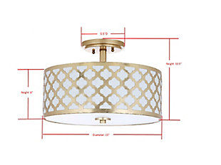 Elevate the style of any space with this modern flush mount ceiling lamp. Inspired by the interior of the Upper East Side’s most prominent designer, the luxe curves of its quatrefoil design are finished in goldtone for instant opulence.Made of metal and acrylic | Goldtone finish | 3 type b bulbs; 40-watt max or cfl bulbs; 9-watt max | Wipe with a soft, dry cloth; avoid use of chemicals and household cleaners as they may damage finish | Hardwired fixture; professional installation recommended | Assembly required