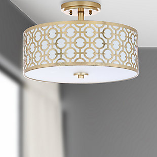 Patterned Design 15.5" Flush Mount Pendant Light, Gold Finish, rollover