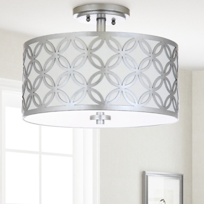 Patterned Design 15" Flush Mount Pendant Light, Silver Finish, large