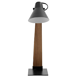 Leaning toward a sleek sense of style? Delight in the form and function of this sculptural table lamp. Arched wood base brings so much artistry to the scene, while adjustable metal shade directs light right where it’s needed.Made of arched wood with black metal base | Adjustable black metal shade | Requires one 60-watt light bulb (not included) | Indoor use only | In-line switch | Power cord included; ul listed | Assembly required