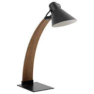Leaning toward a sleek sense of style? Delight in the form and function of this sculptural table lamp. Arched wood base brings so much artistry to the scene, while adjustable metal shade directs light right where it’s needed.Made of arched wood with black metal base | Adjustable black metal shade | Requires one 60-watt light bulb (not included) | Indoor use only | In-line switch | Power cord included; ul listed | Assembly required