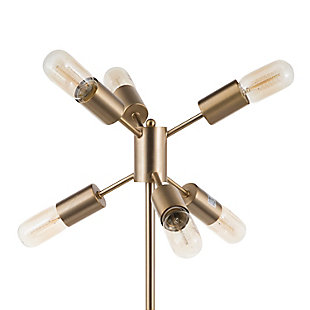 Provide a pop of brilliance in your home with this sleek table lamp. A slim metal design and exposed bulbs bring a refined air to any space.Made of steel | Antiqued brass-tone finish | In-line on/off switch | Requires six 60-watt bulbs (not included) | Exposed light bulbs | Ul listed | Indoor use only | Assembly required