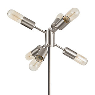 Provide a pop of brilliance in your home with this sleek table lamp. A slim metal design and exposed bulbs bring a refined air to any space.Made of steel | Brushed silvertone finish | In-line on/off switch | Requires six 60-watt bulbs (not included) | Exposed light bulbs | Ul listed | Indoor use only | Assembly required