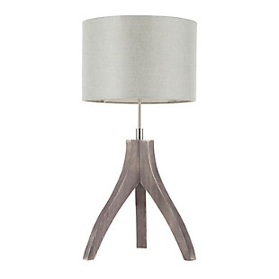 Build your style piece by piece. Add the organic form of this cool lamp to your space and light the way to great decor. Create a look that’s uniquely you.Made of fabric, metal and wood | Natural brown finish | Ash gray fabric empire shade | Unique tripod design | Two-way switch | Cord measures 72” l | Requires one 60-watt bulb (not included) | Indoor use only | Assembly required