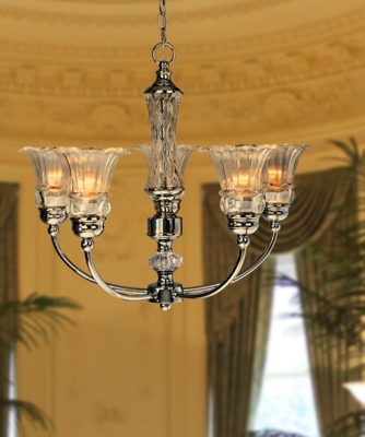 Home Accents Elegant Designs 5 Light Glass Ceiling Glacier Petal Chandelier, Metallic