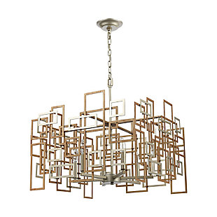 Steel Gridlock 6-Light Chandelier in Matte Gold and Aged Silver, , rollover