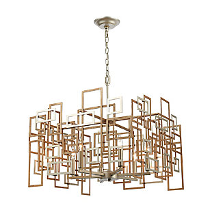 Steel Gridlock 6-Light Chandelier in Matte Gold and Aged Silver, , large