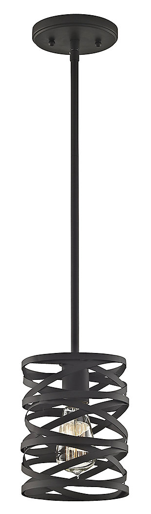 One Vorticy 1-Light Mini Pendant in Oil Rubbed Bronze with Metal Cage, , rollover