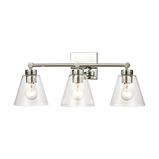 Steel East Point 3-Light Vanity Light in Polished Chrome with Clear Glass, Polished Chrome, large