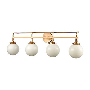 Steel Beverly Hills 3-Light Vanity Light in Satin Brass with White Feathered Glass, Satin Brass, rollover