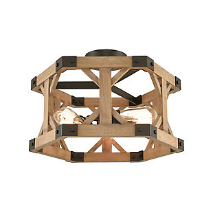 Post and Beam Structure 3-Light Semi Flush in Oil Rubbed Bronze and Natural Wood, , large