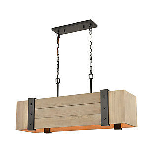 Steel Wooden Crate 5-Light Island Light in Oil Rubbed Bronze with Slatted Wood Shade in Natural, , large