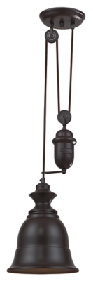 One Farmhouse 1-Light Adjustable Pendant in Oiled Bronze with Matching Shade, , large