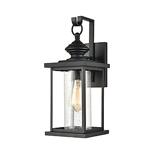 Steel Minersville 1-Light Outdoor Sconce in Matte Black with Antique Speckled Glass, , large