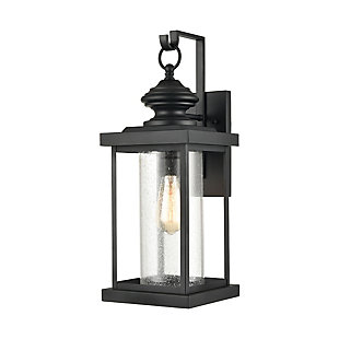 Steel Minersville 1-Light Outdoor Sconce in Matte Black with Antique Speckled Glass, , large