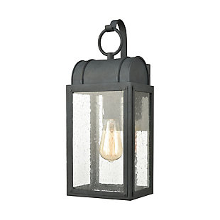 Steel Heritage Hills 1-Light Outdoor Sconce in Aged Zinc with Seedy Glass Enclosure, , large