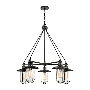 Steel Lakeshore Drive 5-Light Chandelier in Matte Black with Seedy Glass, , large