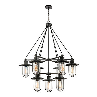 Steel Lakeshore Drive 9-Light Chandelier in Matte Black with Seedy Glass, , large