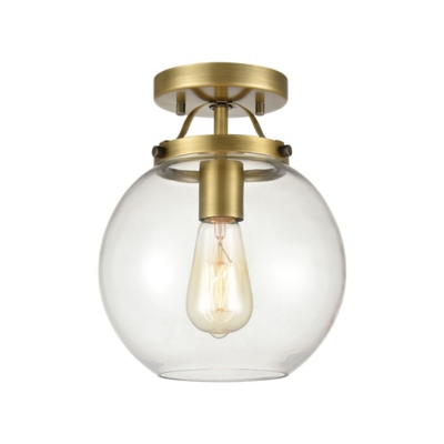 Steel Bernice 1-Light Semi Flush in Brushed Antique Brass with Clear Glass, Brushed Antique Brass, large